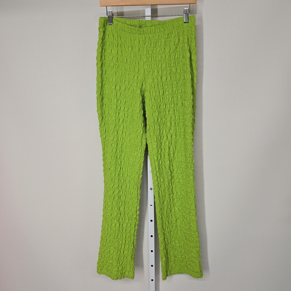 Urban Outfitters Lime Green Popcorn Smocked‎ Textured Slim Flare Pants Womens M